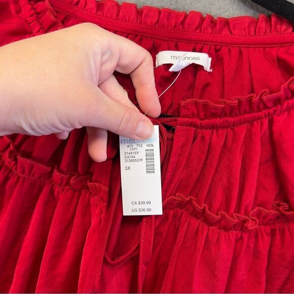 Xxxl 3x red Plus Size Flutter Sleeve Tie Front Blouse - Picture 3 of 10